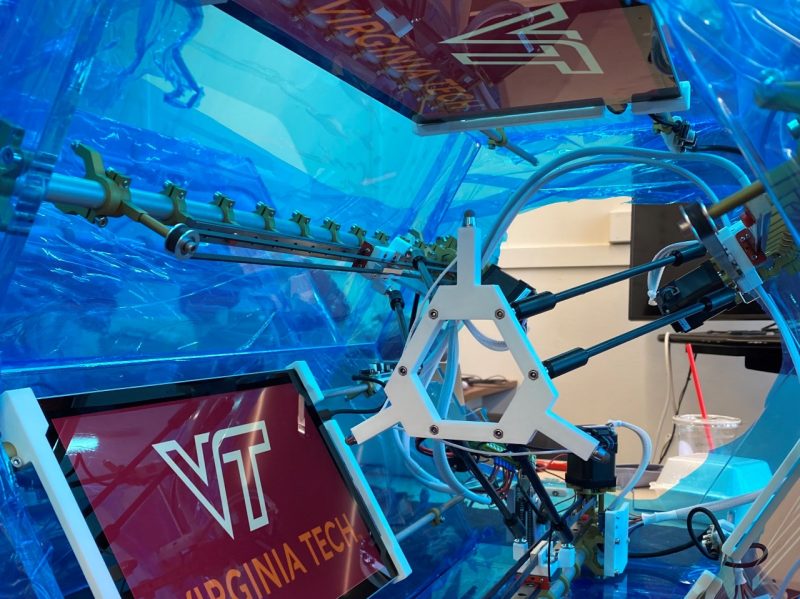 research lead image of VT screen in blue plexiglass contraption